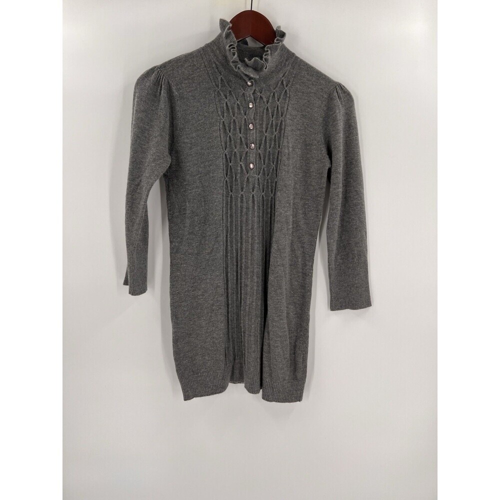 Sisters Gray Button Up Pleated Ruffle Sweater Angora Blend SMALL Easy Wear